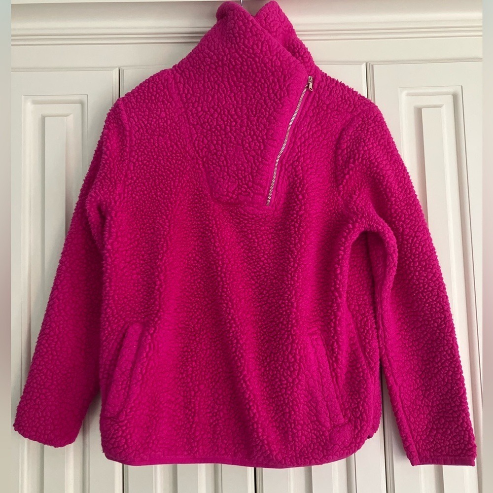 Talbots Medium Petite Fuscia Half Zip Teddy Pullover Sweatshirt